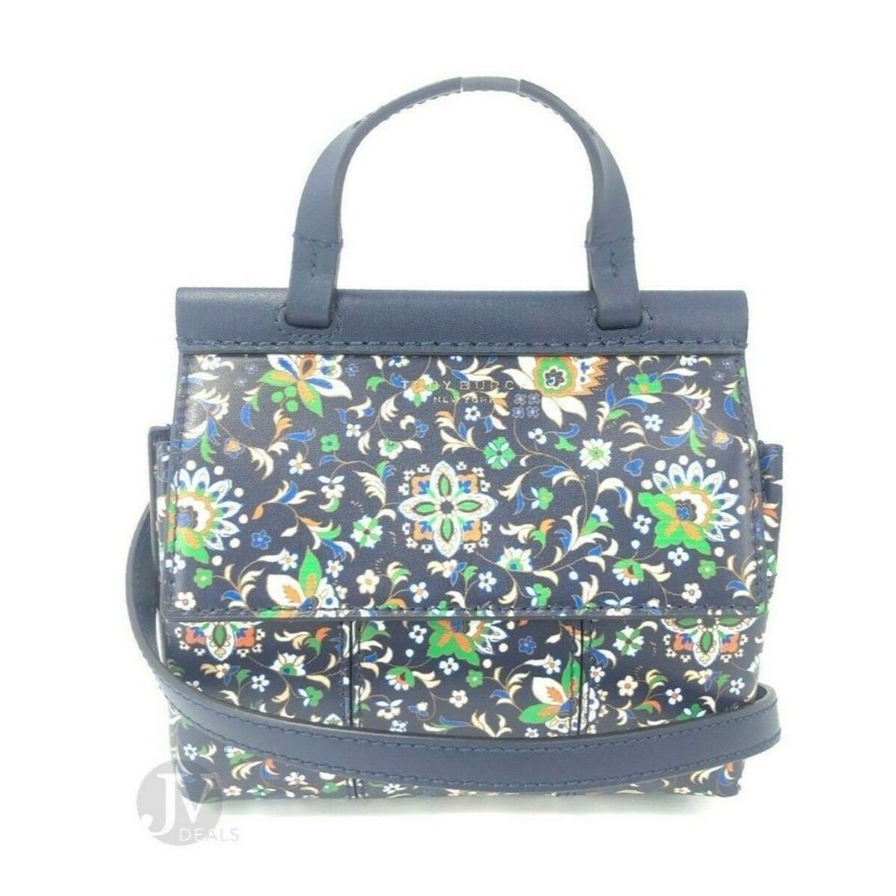 NEW Tory Burch Block Navy Soleil Floral Leather Mini Satchel Crossbody Bag - Picture 10 of 14